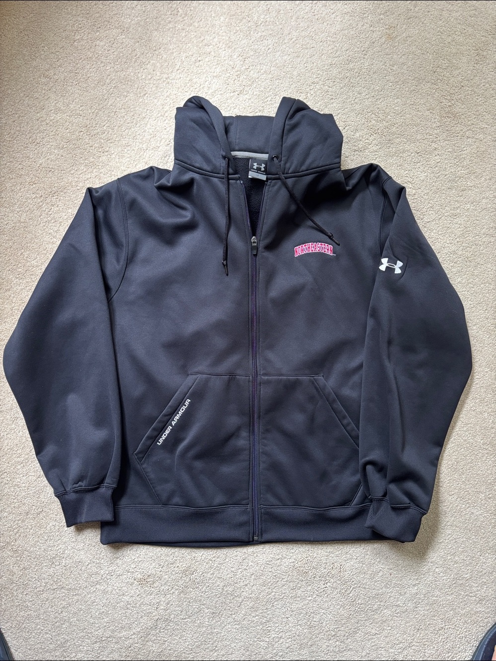 Under Armour Black Zip-Up Hoodie with Red Embroidered Text